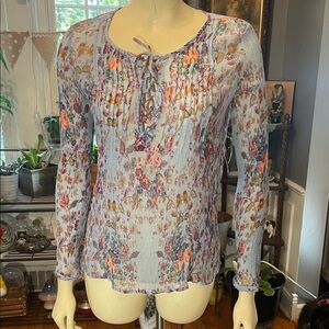 Lucky Brand M Floral Lace-Up Women's Top